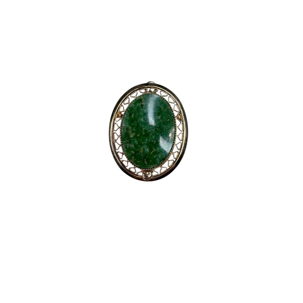 Sarah Coventry Jade 12K Gold Filled Oval Brooch 1970s Vintage